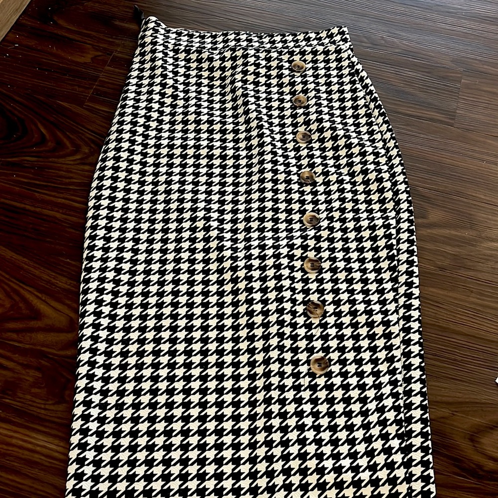 Shein Houndstooth Faux Button Pencil Skirt